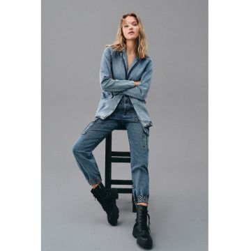 Blugi crop mom fit - Albastru royal