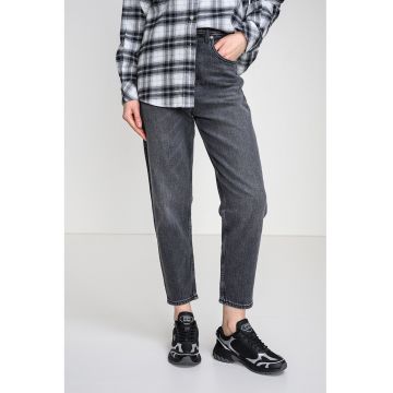 Blugi crop mom fit cu talie inalta - Gri melange