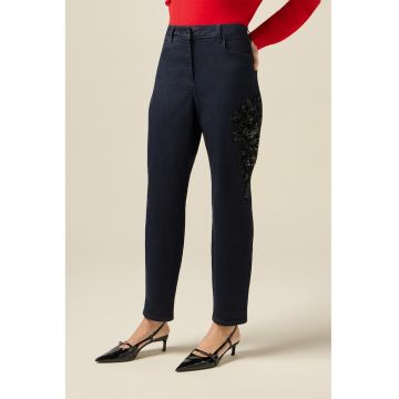 Blugi cu broderie florala - Albastru ultramarin
