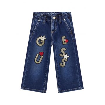 Blugi cu croiala ampla - logo si talie elastica - Albastru inchis