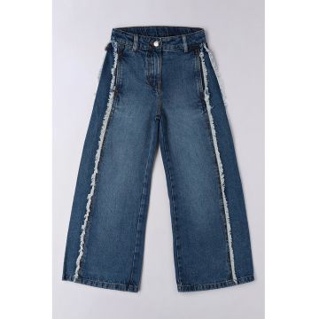 Blugi cu croiala ampla si aspect decolorat - Alb/Albastru inchis