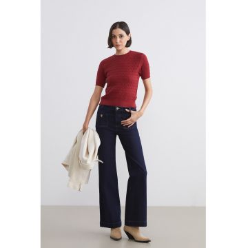 Blugi cu croiala ampla si buzunare aplicate - Albastru inchis