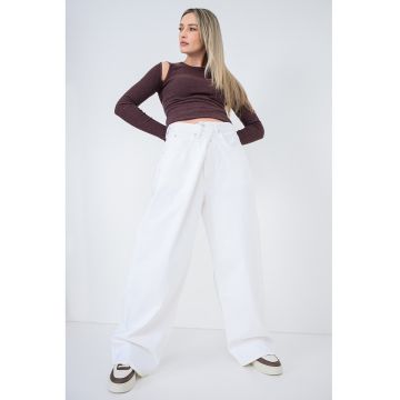 Blugi cu croiala ampla si inchidere asimetrica Vana - Alb