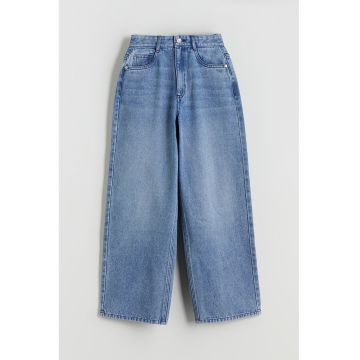 Blugi cu croiala ampla si talie inalta - Albastru melange -