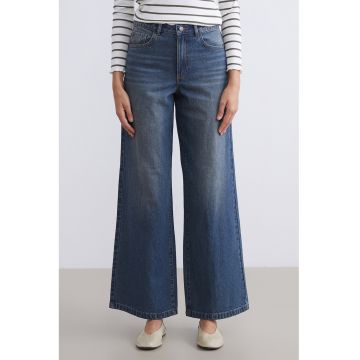 Blugi cu croiala ampla si talie inalta - Albastru melange