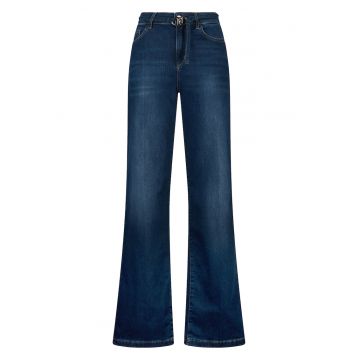 Blugi cu croiala ampla si talie inalta - Albastru petrol