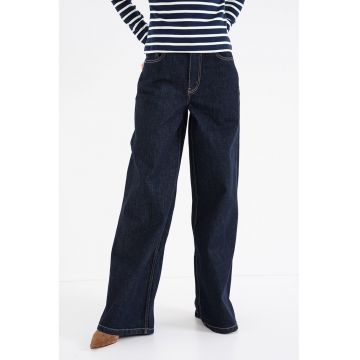 Blugi cu croiala ampla si talie inalta - Bleumarin
