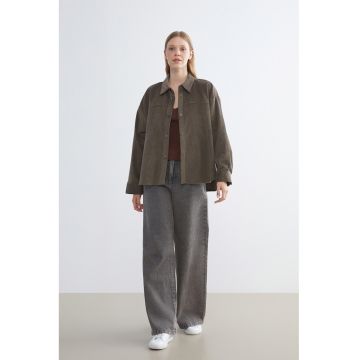 Blugi cu croiala ampla si talie medie - Gri melange