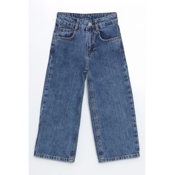 Blugi cu croiala ampla si terminatie franjurata - Albastru lavanda