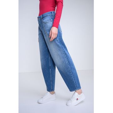 Blugi cu croiala barrel si talie inalta - Albastru melange