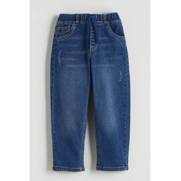 Blugi cu croiala dreapta si banda elastica in talie - Albastru