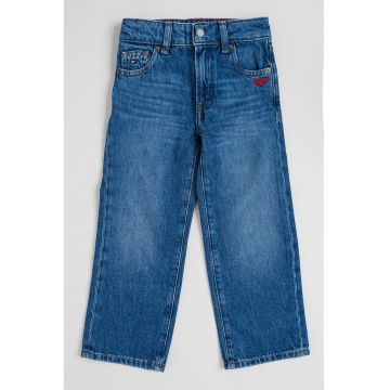 Blugi cu croiala dreapta si broderie logo - Albastru pastel