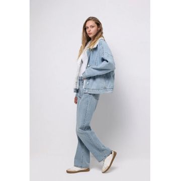 Blugi cu croiala dreapta si talie inalta - Albastru deschis