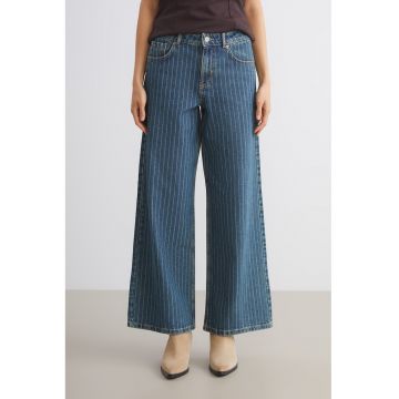Blugi cu dungi si croiala ampla - Bej/Albastru