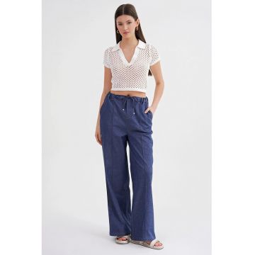 Blugi dama -  cu snur - croiala dreapta - albastru Moroccan - denim
