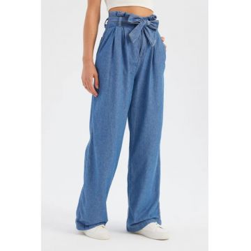 Blugi dama -  cu talie inalta - croiala larga - denim - albastru