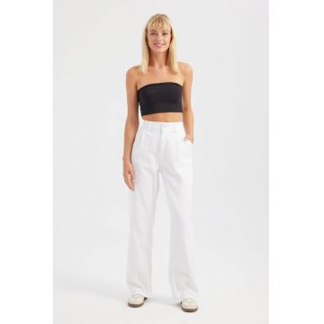 Blugi dama -  plisati - talie inalta - picior larg - denim - alb