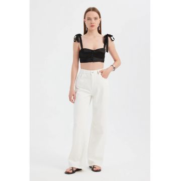 Blugi dama -  talie inalta - croiala larga - denim - bej