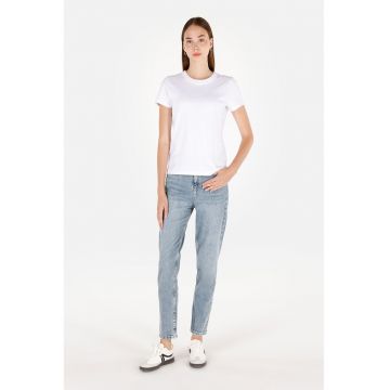 Blugi din amestec de bumbac cu talie medie - Albastru deschis