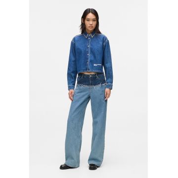 Blugi din amestec de bumbac organic cu detaliu contrastant - Albastru deschis