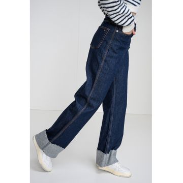 Blugi din bumbac organic cu croiala ampla Claire - Albastru indigo