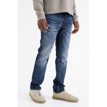 Blugi drepti cu aspect deteriorat - Albastru inchis