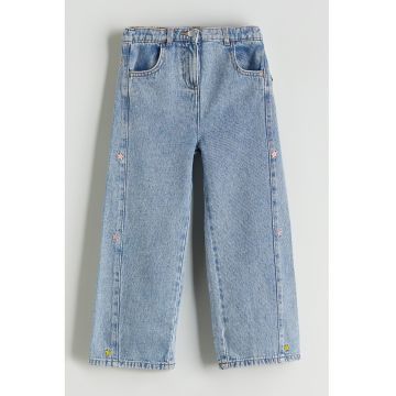 Blugi drepti cu stele brodate - Albastru deschis melange