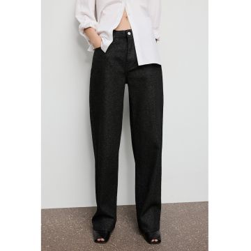 Blugi drepti cu talie medie - Negru stins/Argintiu