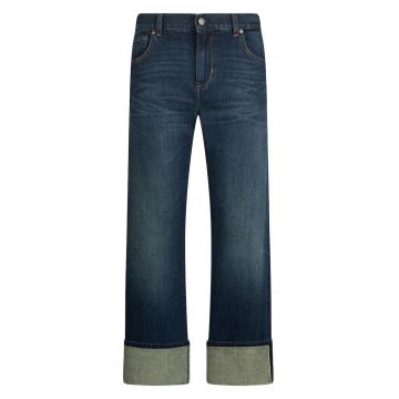 Blugi drepti cu terminatie rasucita - Albastru inchis