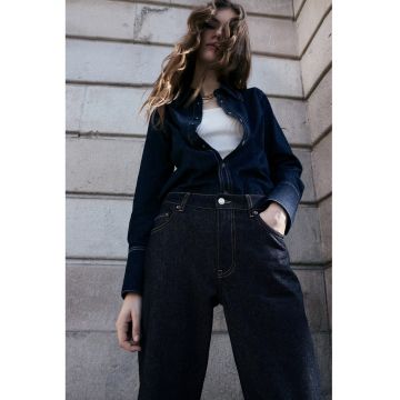 Blugi drepti cu terminatii pliate - Bleumarin