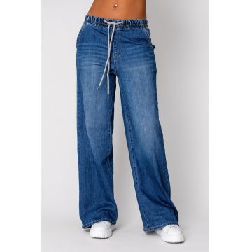 Blugi elastici cu snur in talie Blue 18582 - BLUE