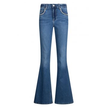 Blugi evazati cu talie inalta - Albastru royal