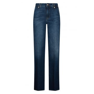 Blugi evazati cu talie inalta si aspect decolorat - Albastru ultramarin