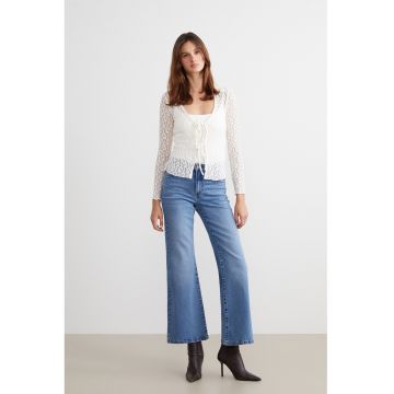 Blugi evazati cu talie medie - Albastru melange