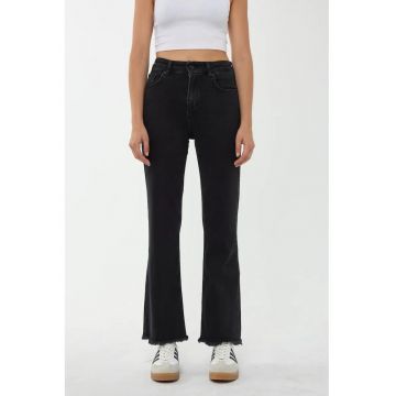 Blugi evazati dama -  bumbac/elastan - talie inalta - negru