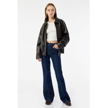 Blugi evazati slim fit Victoria - Albastru melange