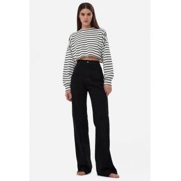 Blugi largi dama  bumbac - talie inalta - negru