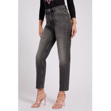 Blugi mom fit cu talie inalta si aspect decolorat - Gri antracit
