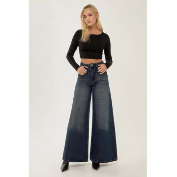 Blugi pentru dama  bumbac - talie inalta - croiala larga - albastru