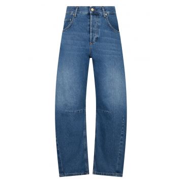 Blugi relaxed-fit cu aspect decolorat - Albastru inchis