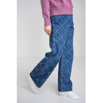 Blugi relaxed fit cu model - Albastru melange