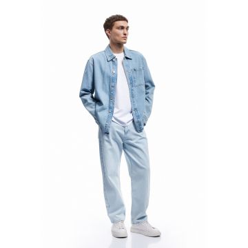 Blugi relaxed fit cu talie medie - Albastru deschis