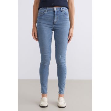 Blugi skinny cu talie inalta - Albastru deschis melange