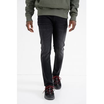 Blugi slim-fit cu aspect decolorat - Negru melange