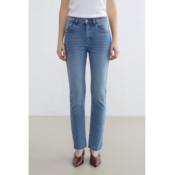 Blugi slim fit cu talie inalta - Albastru melange