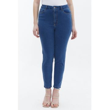 Blugi slim fit cu talie inalta - Albastru