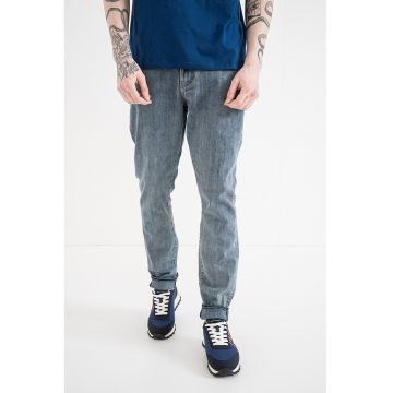 Blugi slim fit cu talie medie - Albastru deschis melange