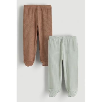 Pantaloni cu botosei - din amestec de bumbac - 2 perechi - Maro/Gri cenusiu
