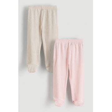 Pantaloni cu botosei - din amestec de bumbac - 2 perechi - Piersica/Crem
