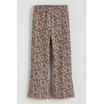 Pantaloni cu croiala ampla si imprimeu floral - Negru/Bej deschis